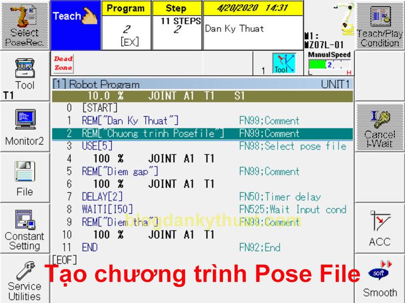 Tạo chương trình Pose File trong lập trình robot nachi