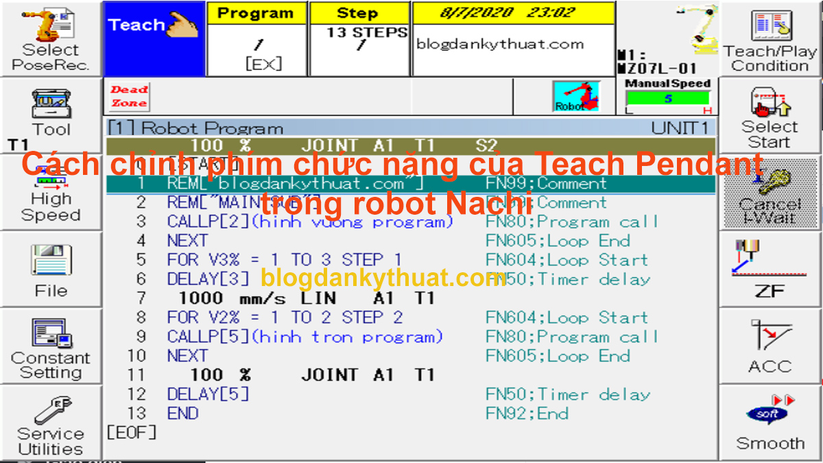 Cách chỉnh phím chức năng của Teach Pendant trong robot Nachi
